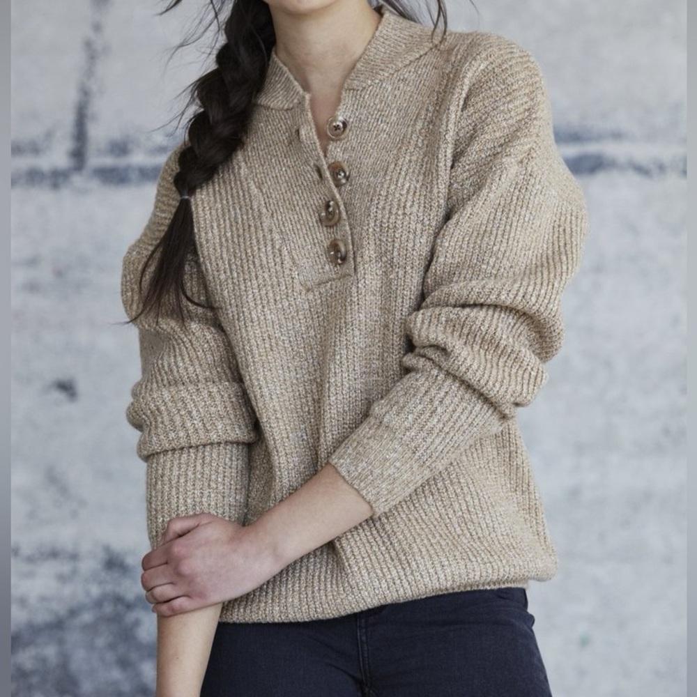 Callahan Heather Camel Henley Pullover Sweater